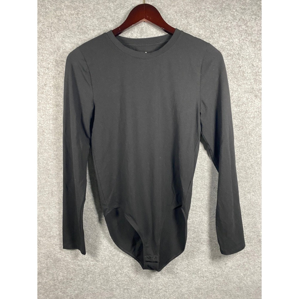 GAP Modern Bodysuit Womens Medium Black‎ Long Sleeve Crew Neck Snap Closure M